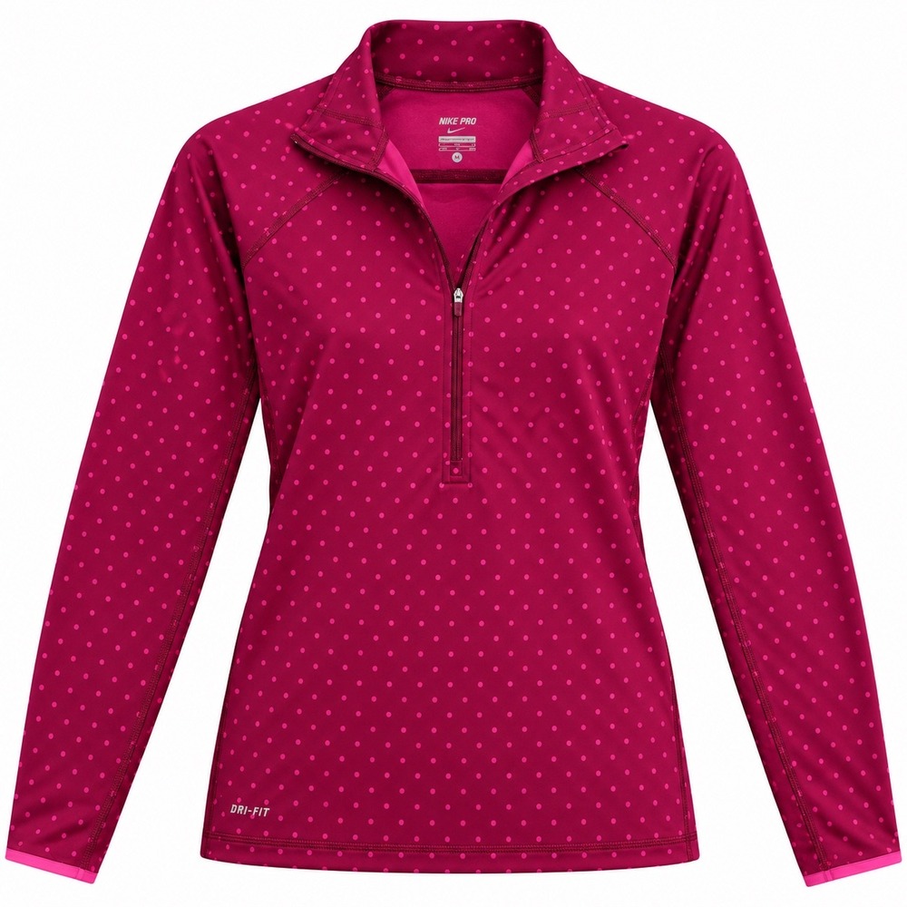 Nike Pro Pullover 1/4 Zip Dri-FIT Polka Dot XL Pink Activewear Top